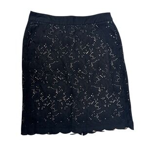 Ann Taylor‎ LOFT Lace Black Skirt Eyelet Pencil Cotton Size 4 Business Preppy